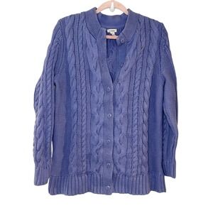 LL Bean Women's Double L Cable Sweater Button Front Cardigan XL Purple